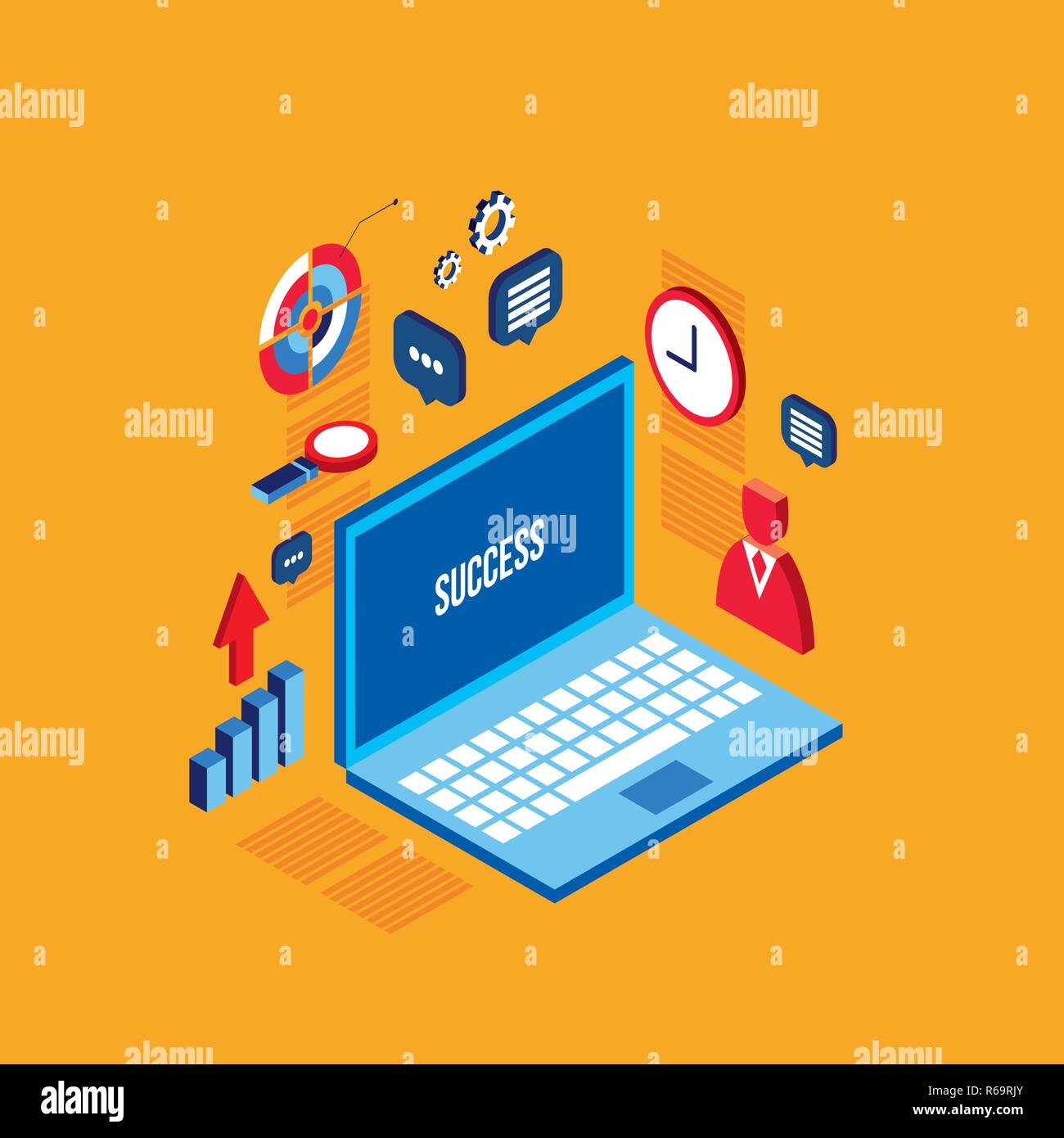Workplace isometric elements set Successful business concept Vector illustration Stock Vector