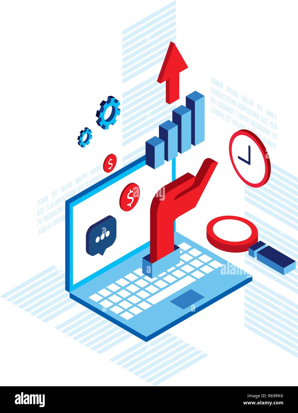 Workplace isometric elements set Successful business concept Vector illustration Stock Vector