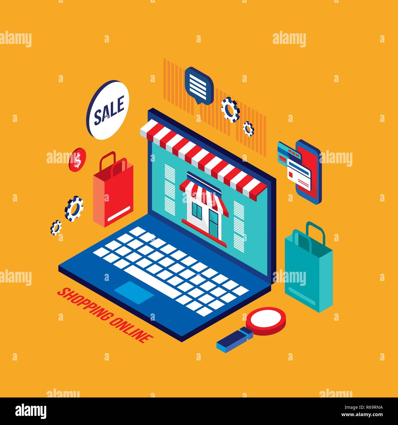 Flat 3d isometric modern design Shopping online Successful business e ...