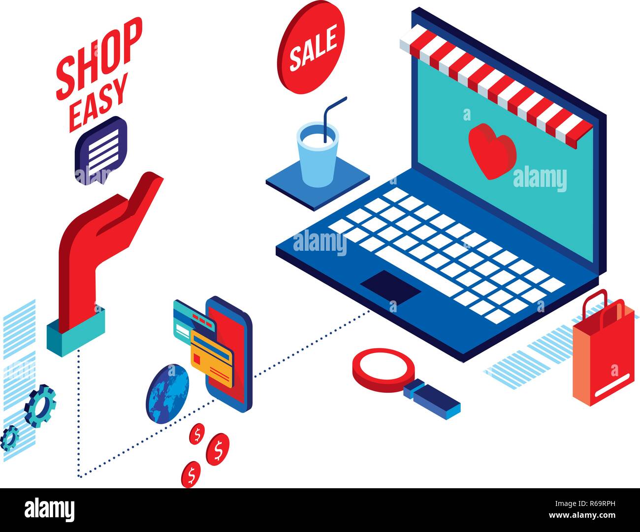 Flat 3d isometric modern design Shopping online Successful business e ...