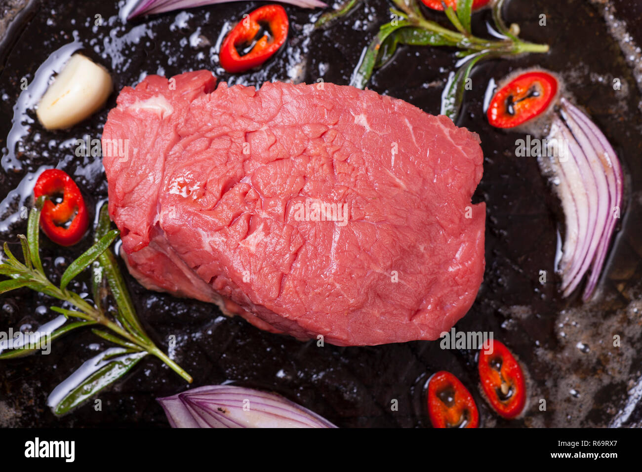 Steak In A Pan Stock Photo