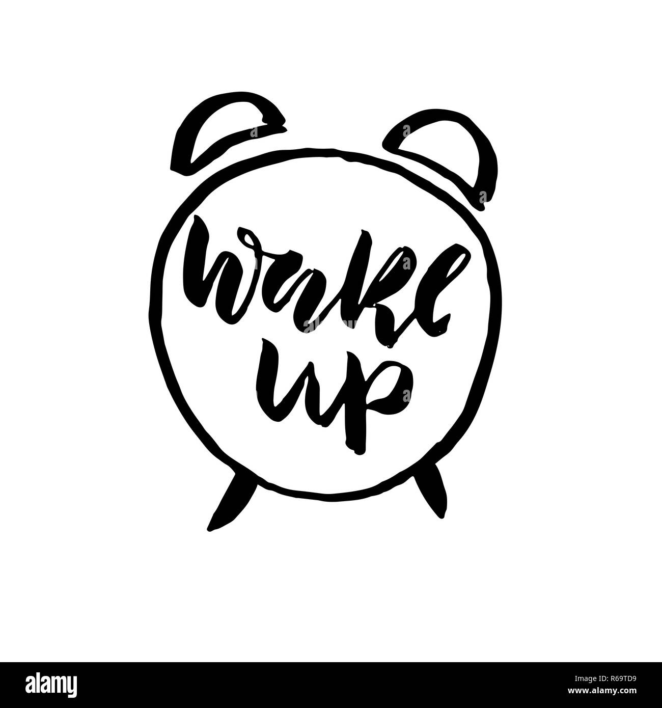 Alarm clock cartoon illustration Black and White Stock Photos & Images ...