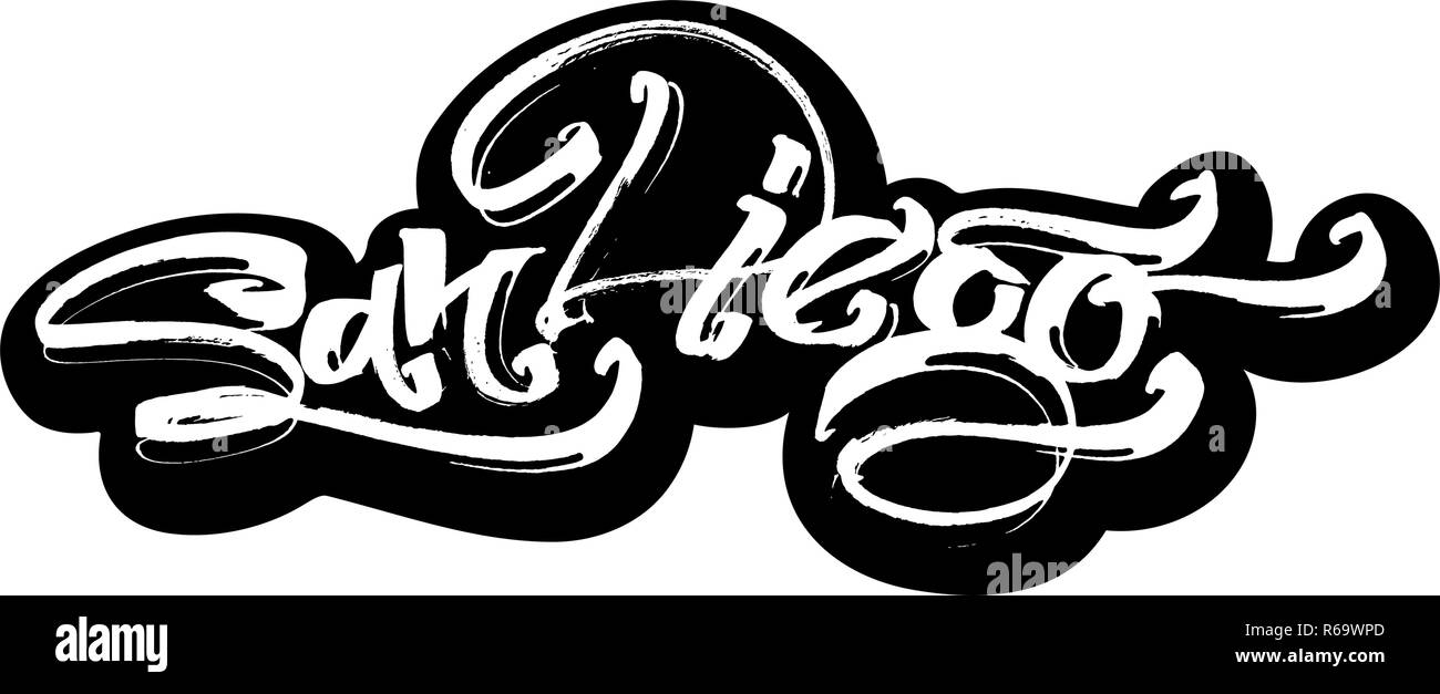 San Diego. Sticker. Modern Calligraphy Hand Lettering for Serigraphy Print Stock Vector