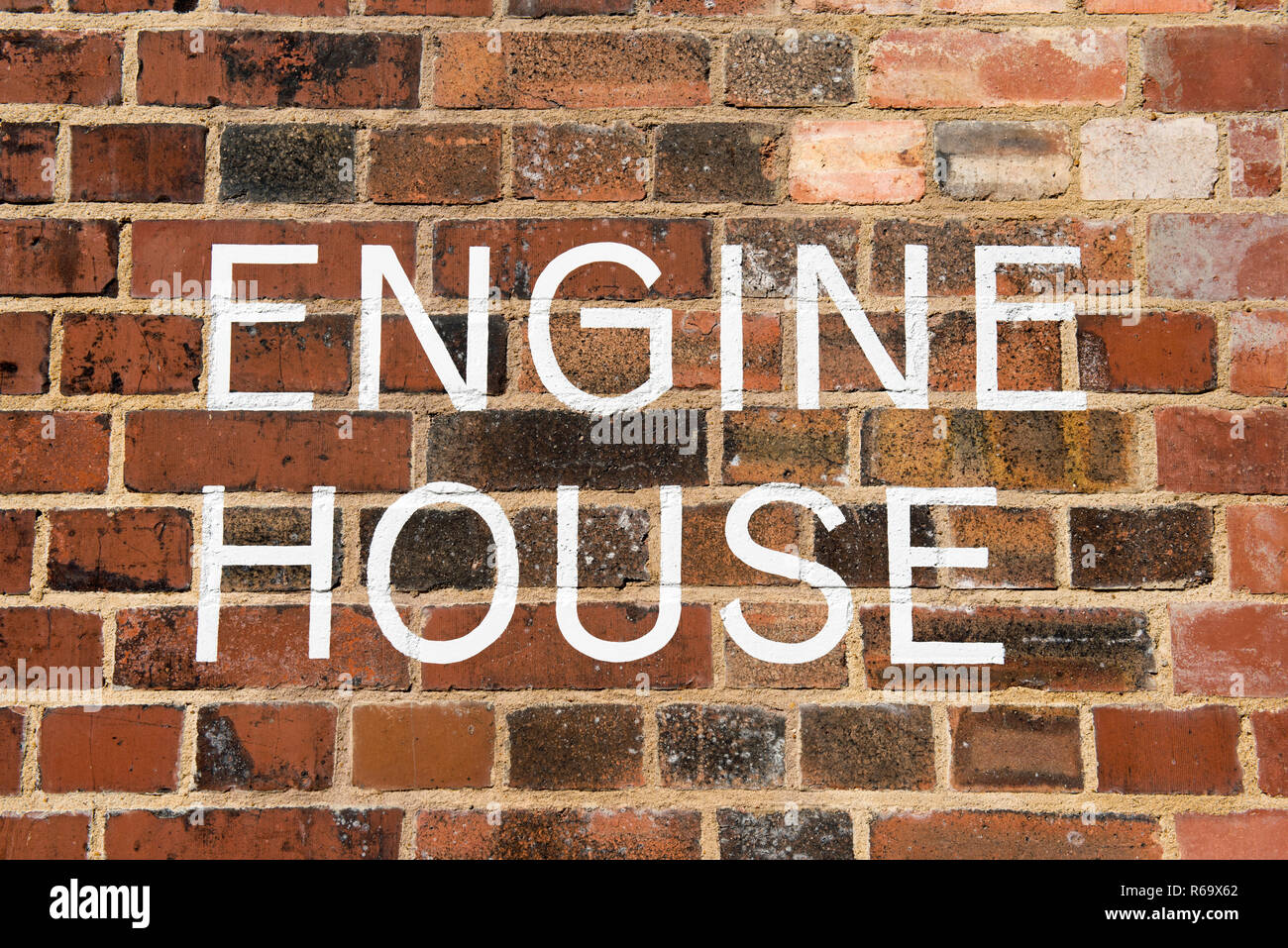 Marine Engine House letters painted on brick wall Walthamstow Wetland London Borough of Waltham Forest, England Britain UK. Stock Photo