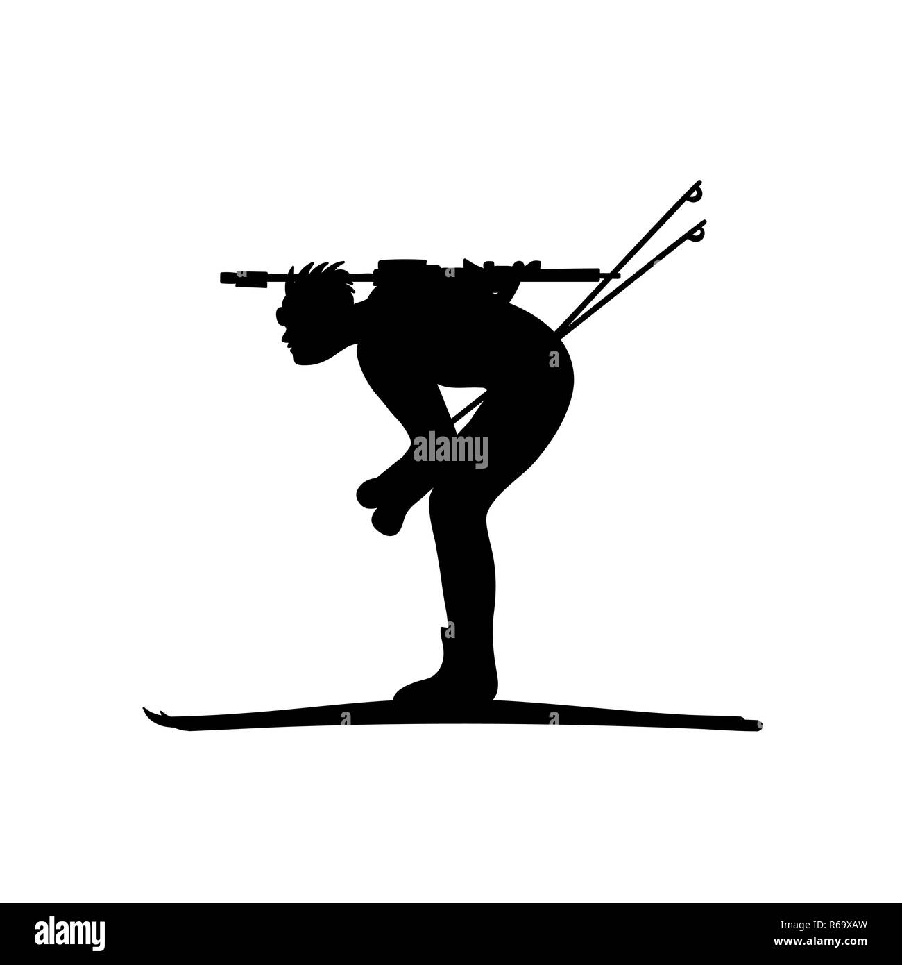 Biathlete runs sprint. Black isolated vector icon Stock Vector Image ...