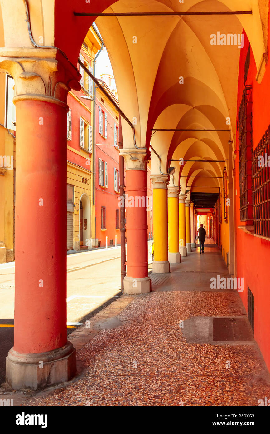 Medieval street portico in Bologna, Italy Stock Photo