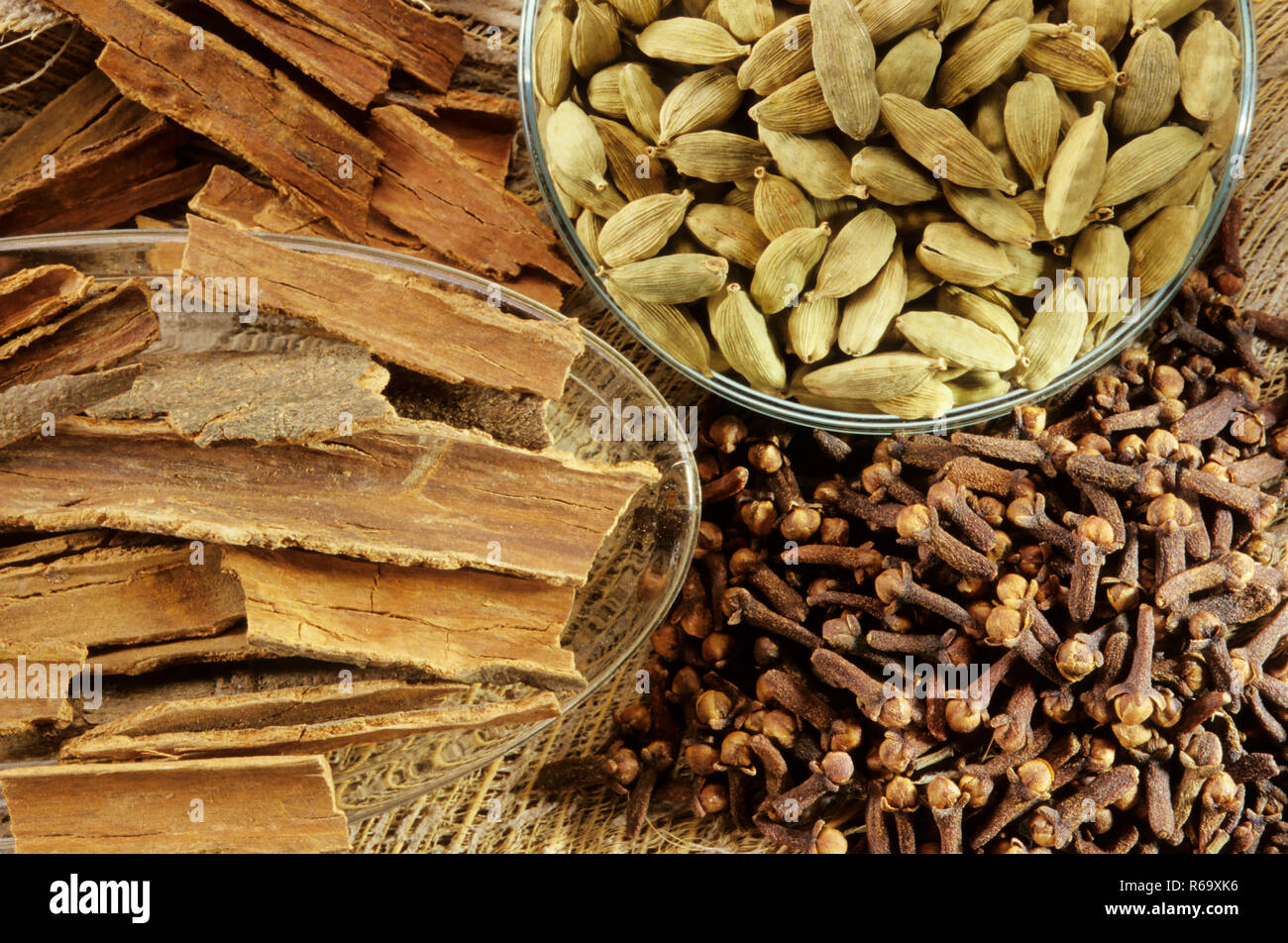 Spices Cardamom, Clove and Cinnamon Stock Photo Alamy