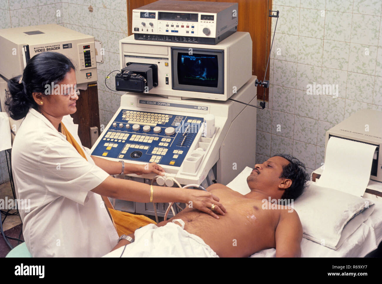 Indian hospital, medical diagnosis, sonography ultrasound machine, India, Asia Stock Photo