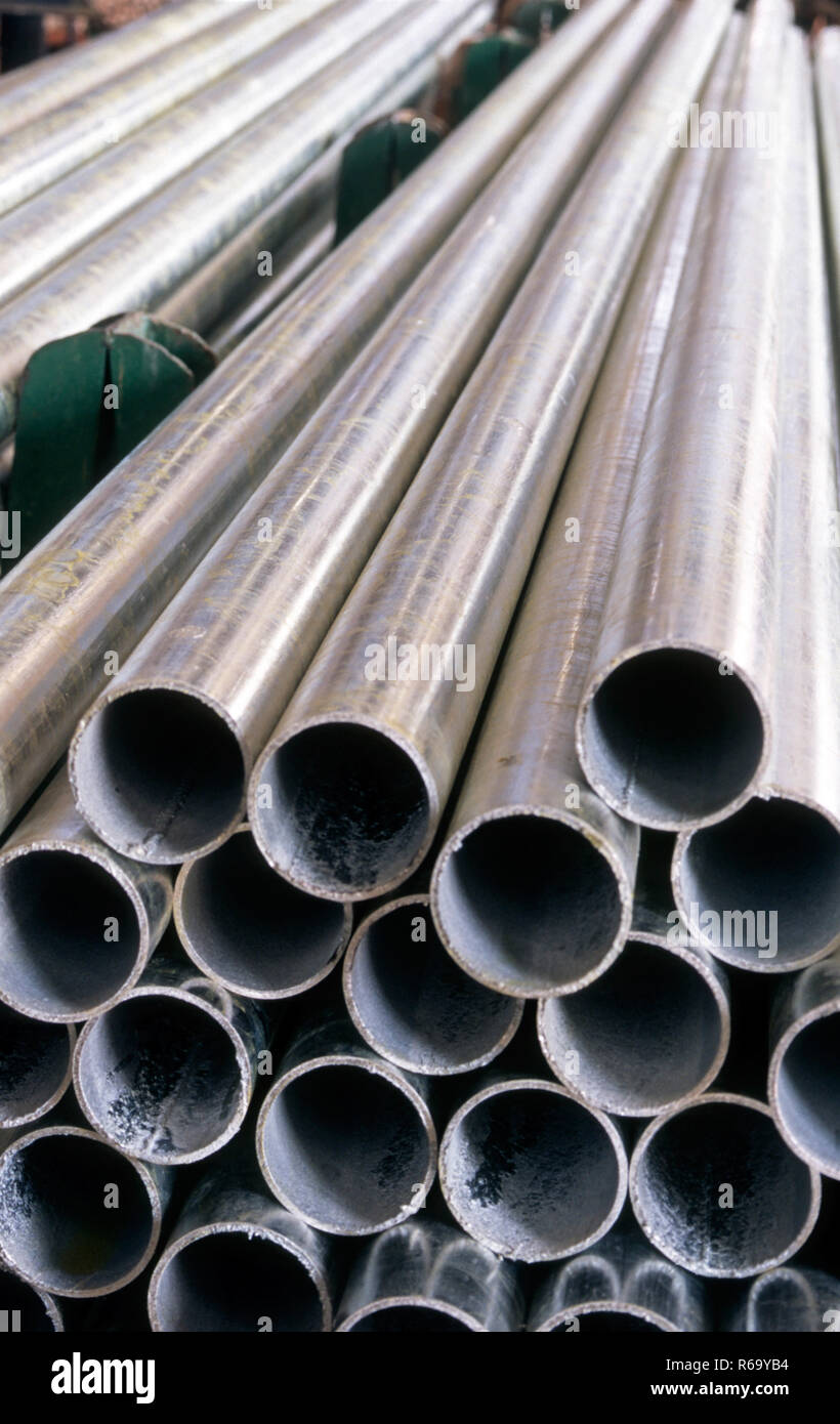 Aluminium pipe, metal pipe, metallic pipe, tubular section, hollow cylinder, India, Asia Stock Photo