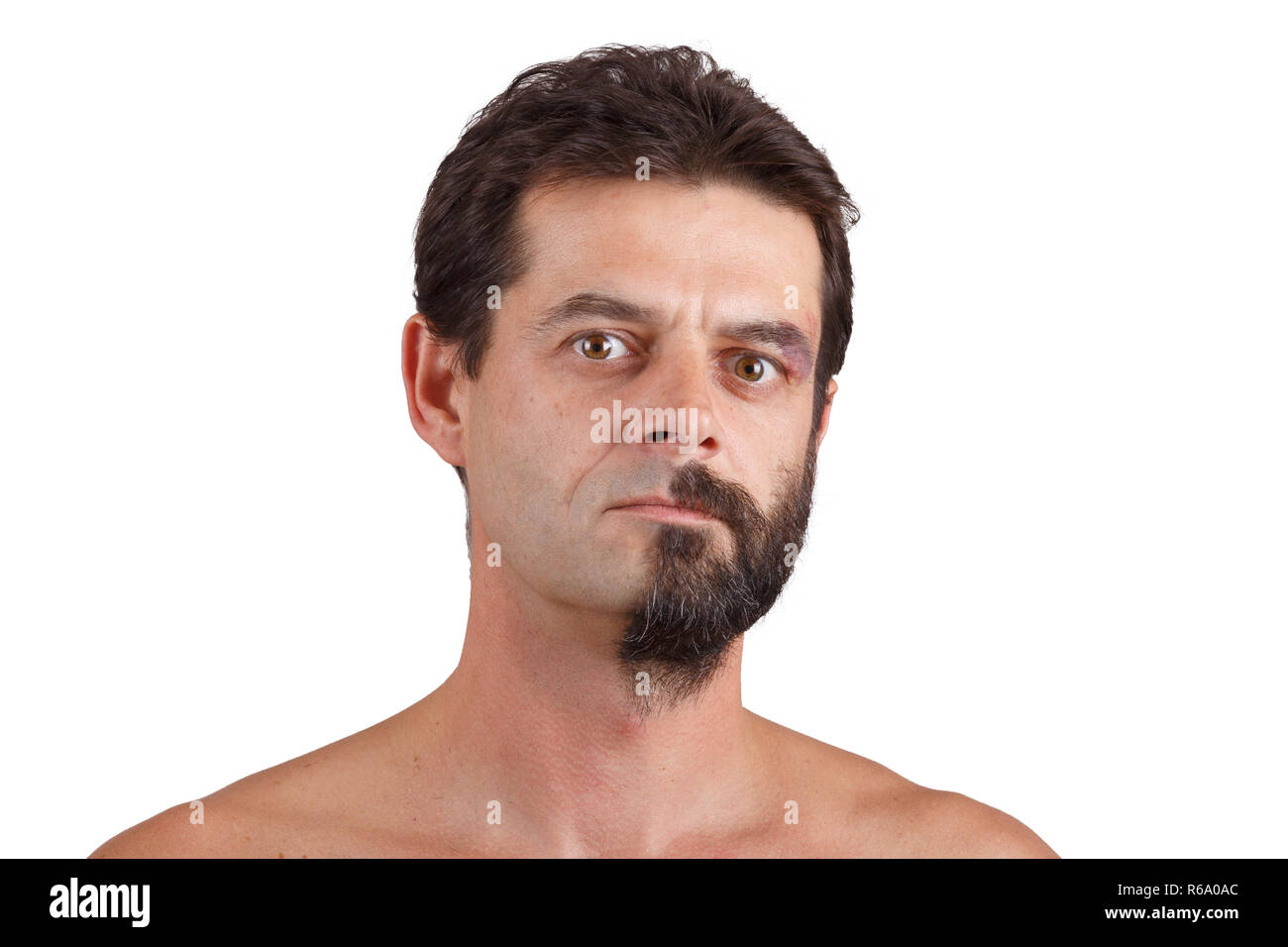 portrait of man with half shaved face Stock Photo Alamy