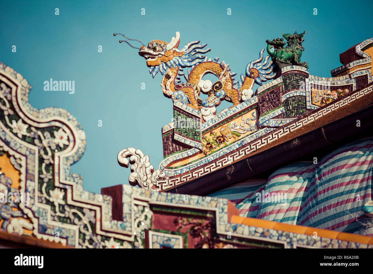 Detailed view of dragons on Citadel the Imperial City with the Purple