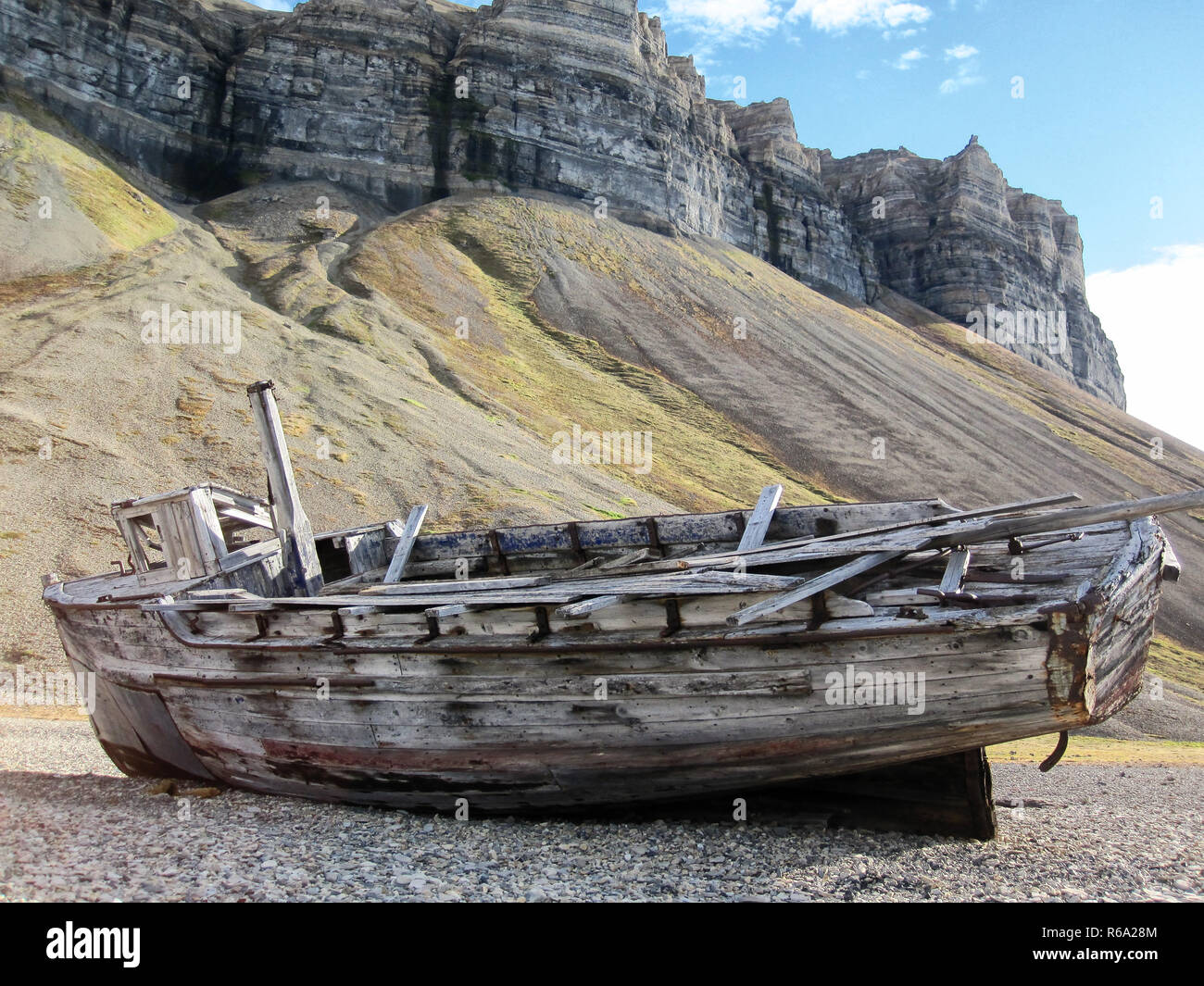 Boat Wreck At Svalbard Coast Stock Photo