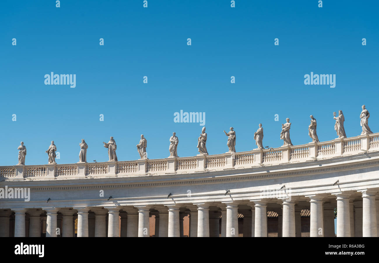 St. Peter's Square Statues on Bernini's Colonnade, Vatican City, Rome, Italy Stock Photo