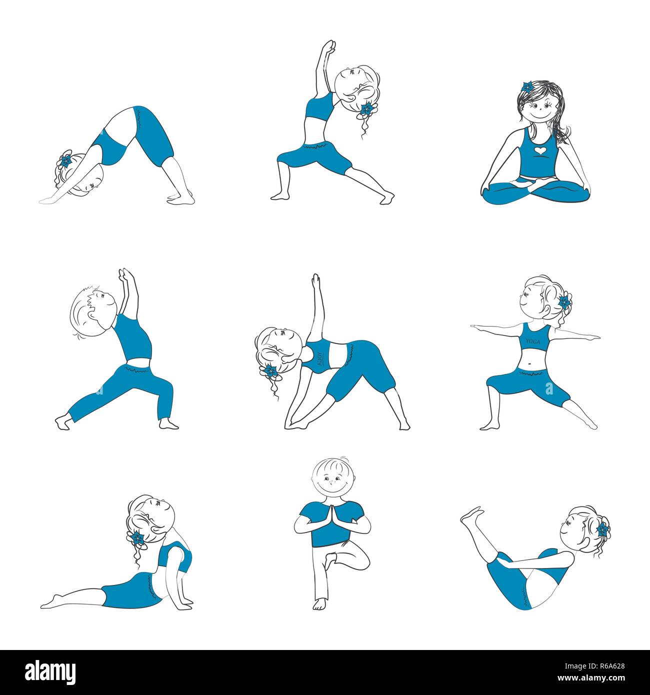 Set of Cute people in yoga poses,cartoon characters, isolated on white  background,vector illustration Stock Vector Image & Art - Alamy