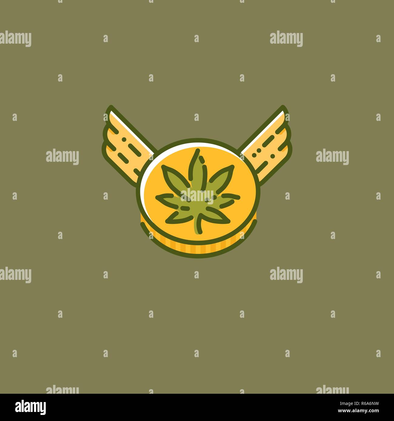 Cannabis coin with wings vector icon. Flat design style Stock Vector