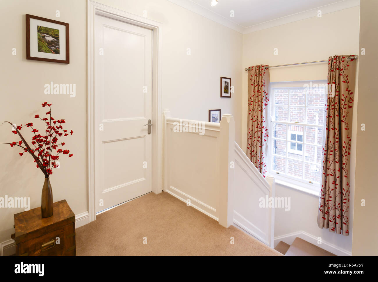 Upstairs landing hallway in a contemporary style house in England Stock Photo