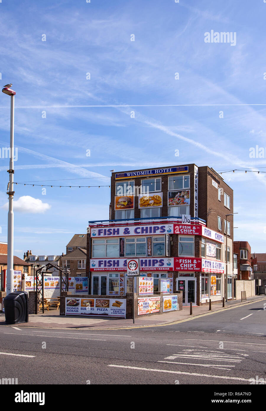 Traditional fish and chips shop in Blackpool Lancashire UK Stock Photo