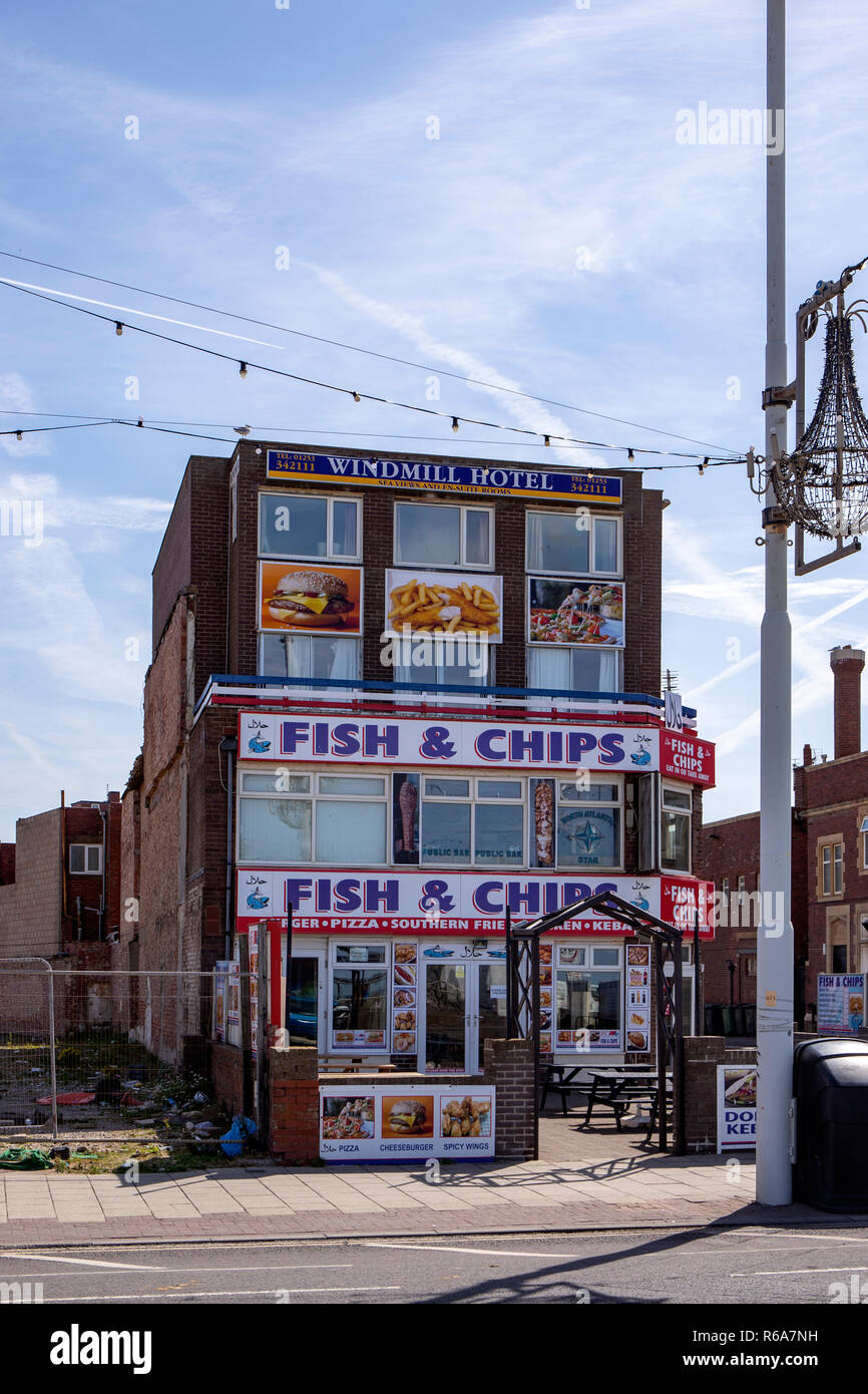 Traditional fish and chips shop in Blackpool Lancashire UK Stock Photo