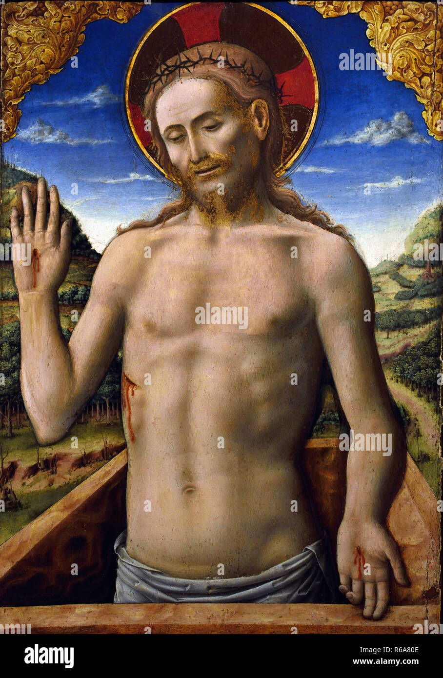 Jesus Christ protruding from the sepulcher by Vivarini Antonio 1420 -1484)15th century, Italy, Italian. Stock Photo