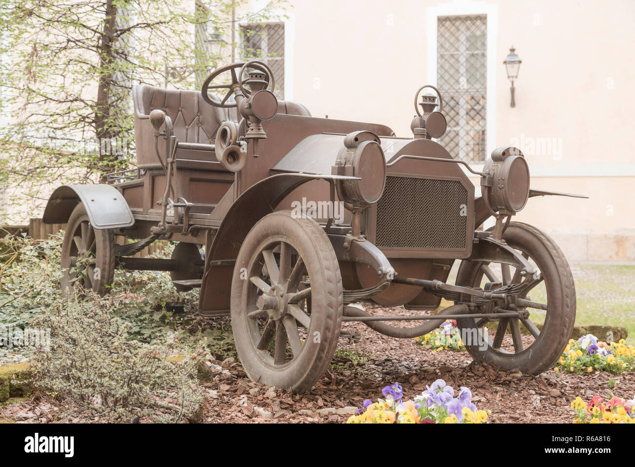 This Classic Car At The Town Hall Of Cuneo Recalls The Carmaker Ceirano, Stock Photo