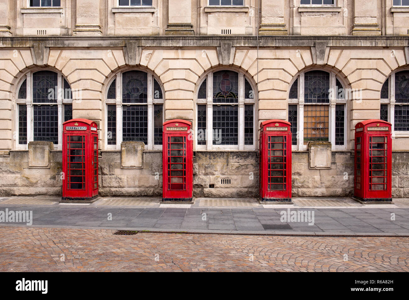 4 of 8 K2 telephone boxes outside the former police head quarters and