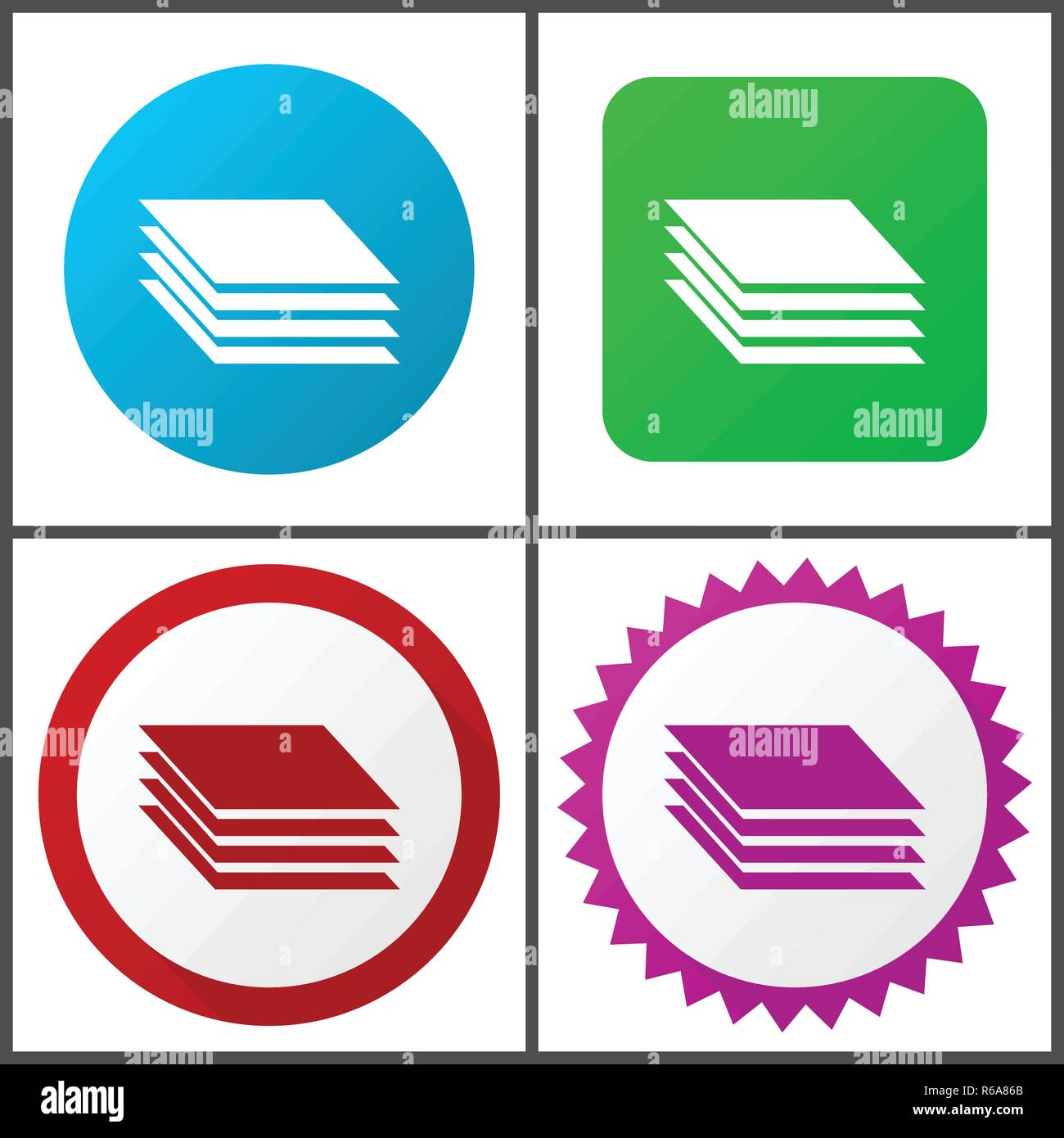 Layers red, blue, green and pink vector icon set. Web icons. Flat design signs and symbols easy to edit Stock Vector