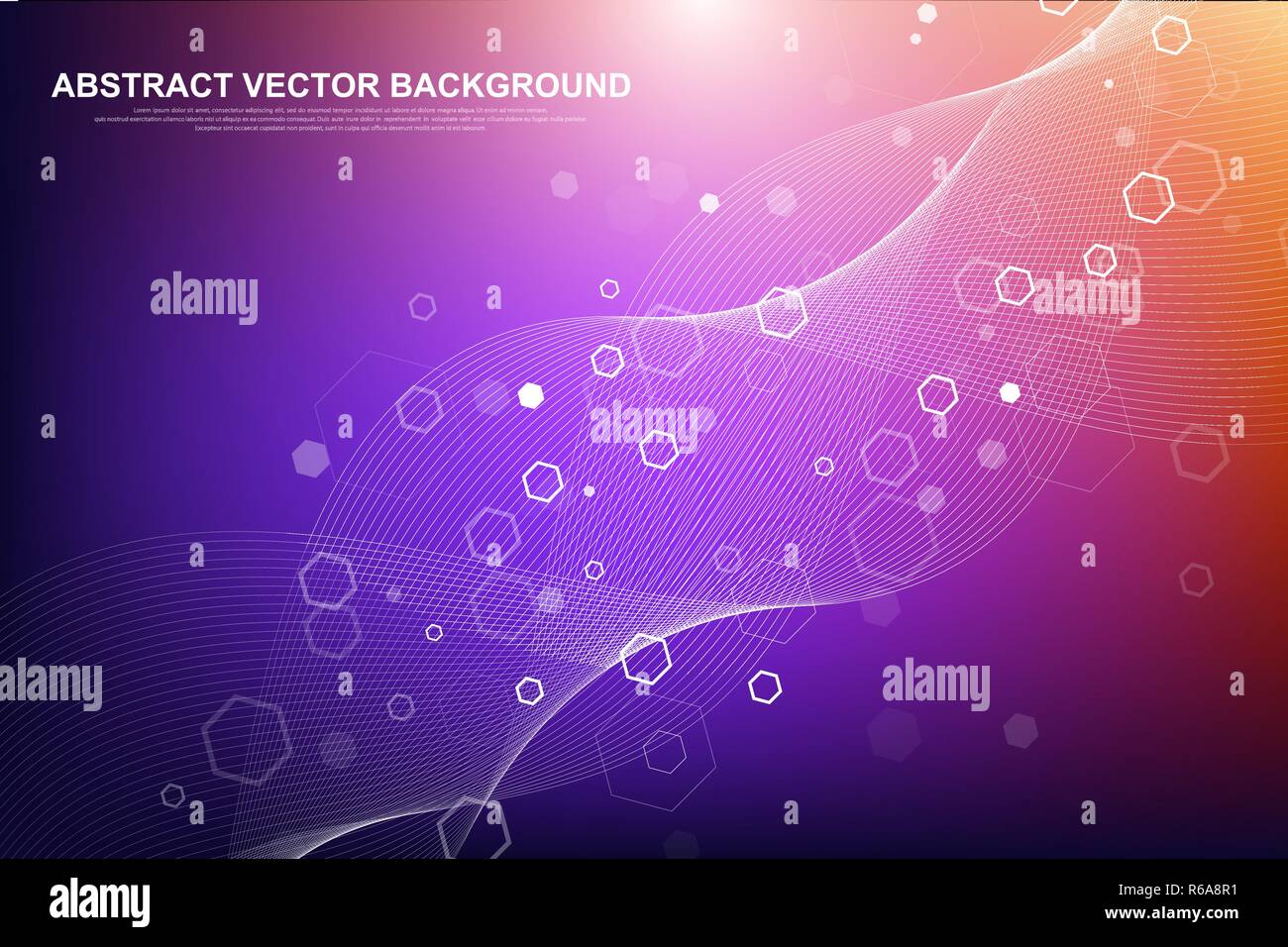 Futuristic abstract vector background blockchain technology. Peer to peer network business concept. Global cryptocurrency blockchain vector banner. Flowing lines, waves, dots Stock Vector