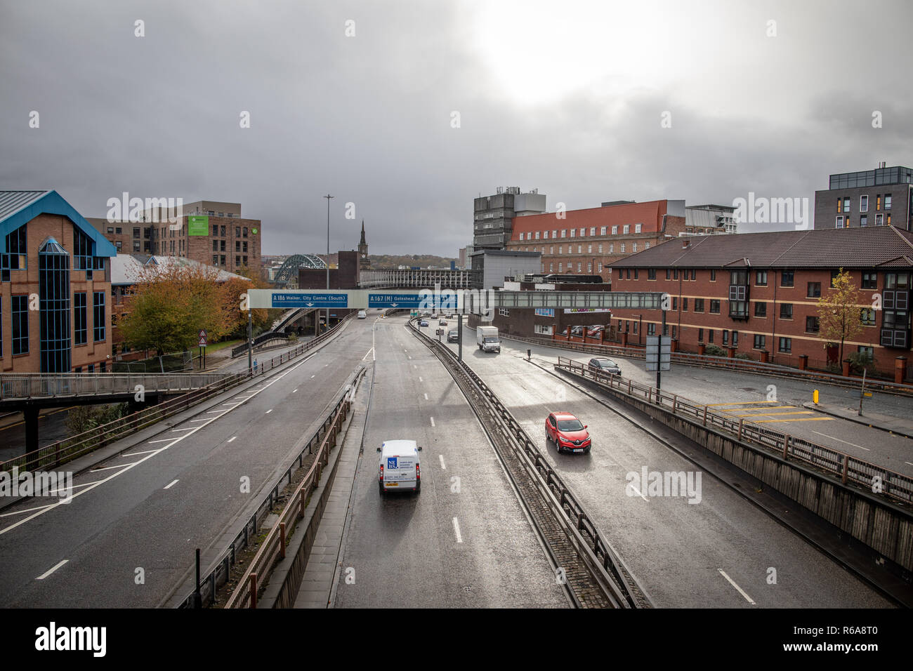 The motorway in the centre of the city of Newcastle upon Tyne Stock Photo