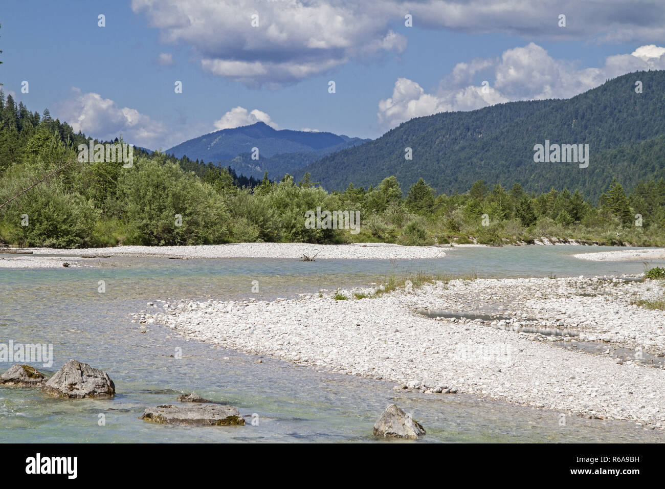The Untamed River Course Of The Isar At Vorderriß In Upper Bavaria Stock Photo