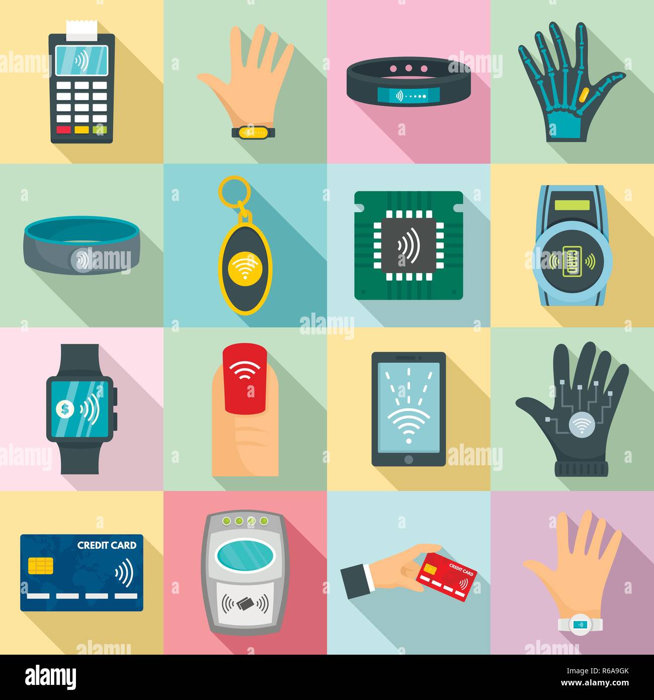 Nfc technology icon set. Flat set of nfc technology vector icons for ...