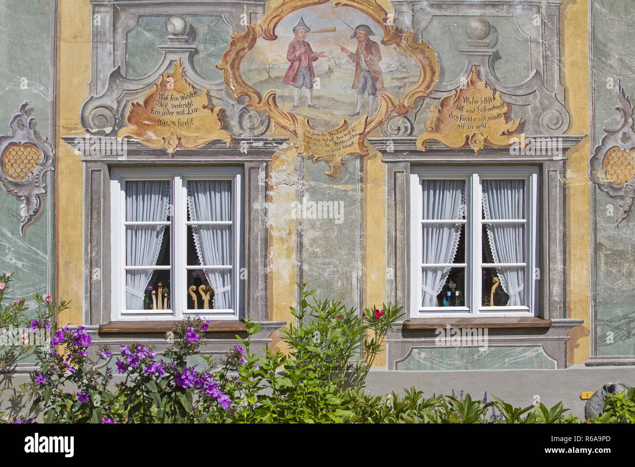 Detail View Of A Decorated With Painting House In Mittenwald Stock Photo