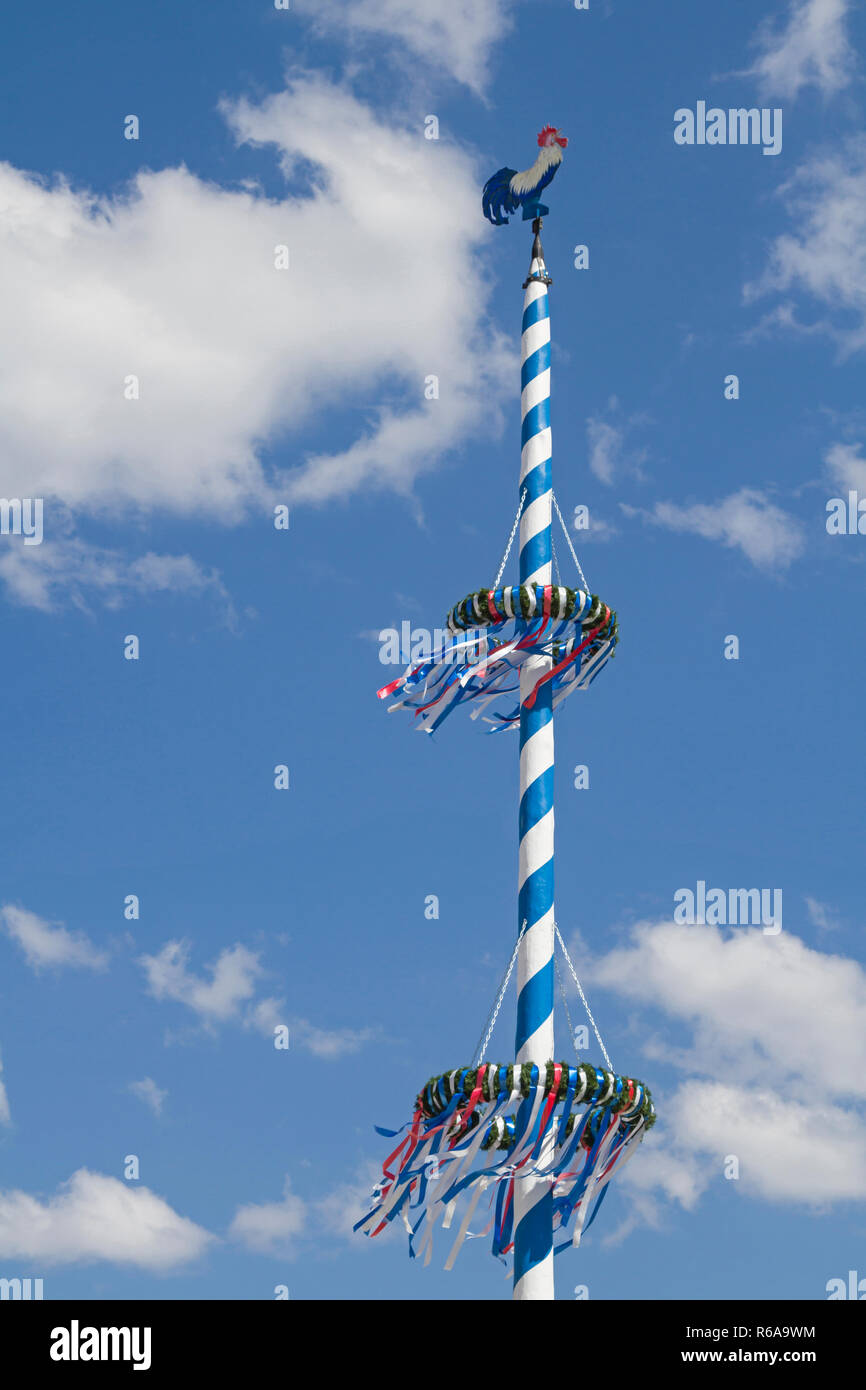 On The Town Square Of The Lower Bavarian Town Of Deggendorf Stands This Decorative Maypole Stock Photo