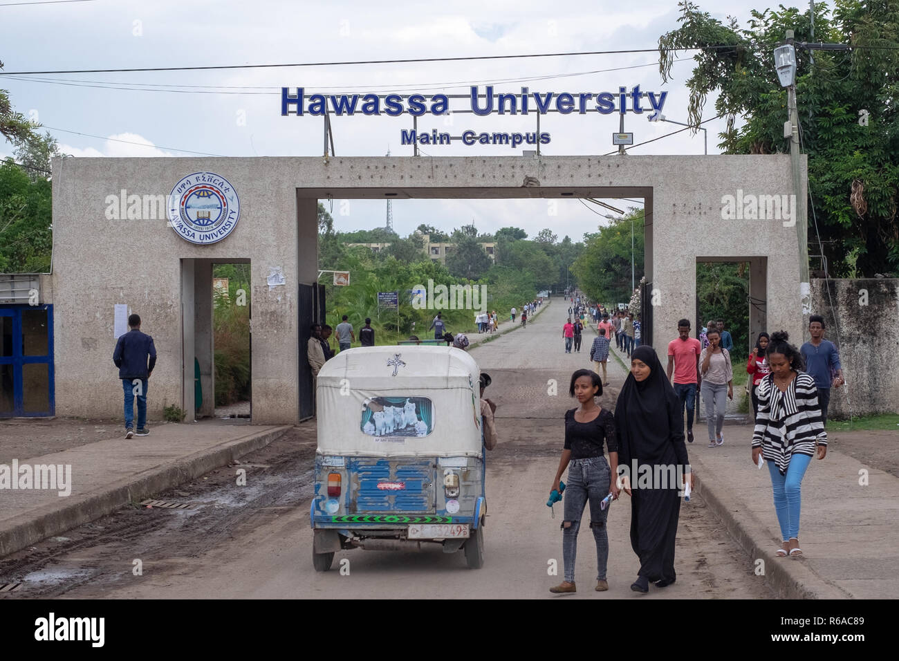 15 November 2018: Students walk out the entrance to Hawassa University