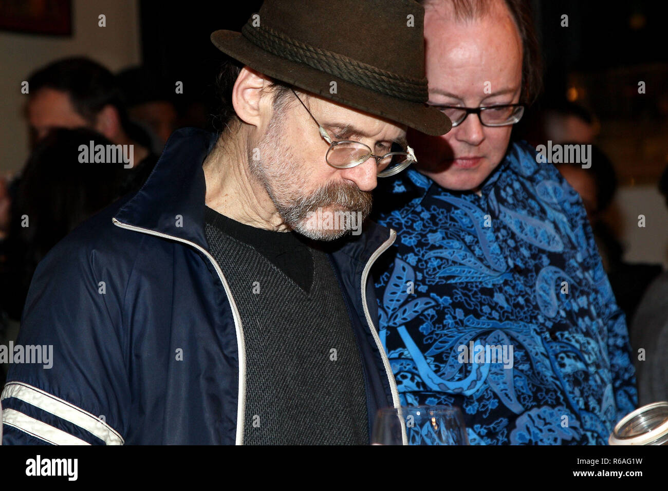 NEW YORK, NY - FEBRUARY 03:  The notorious party crashers, Robert Stepanek and Peter Hargrove zero in on food and drinks at A Taste of Dum Pukht by Chef Gaurav Anand at Awadh on February 3, 2016 in New York City.  (Photo by Steve Mack/S.D. Mack Pictures) Stock Photo
