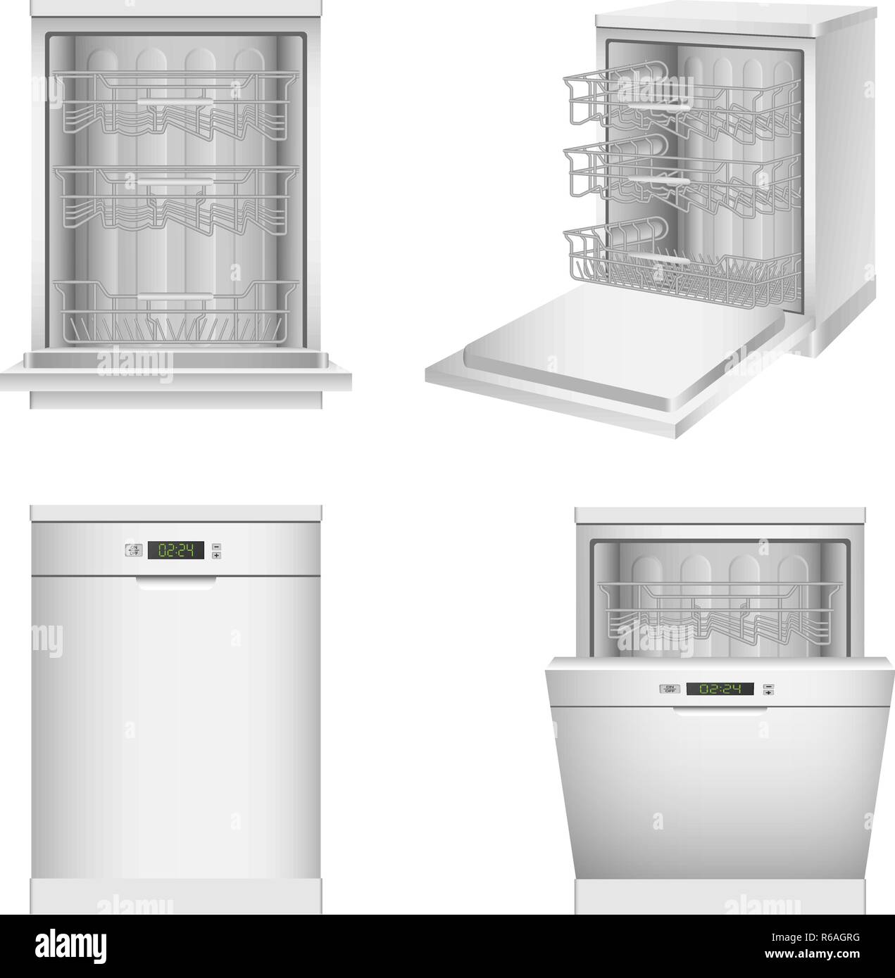 Dishwasher machine icon set. Realistic set of dishwasher machine vector icons for web design Stock Vector