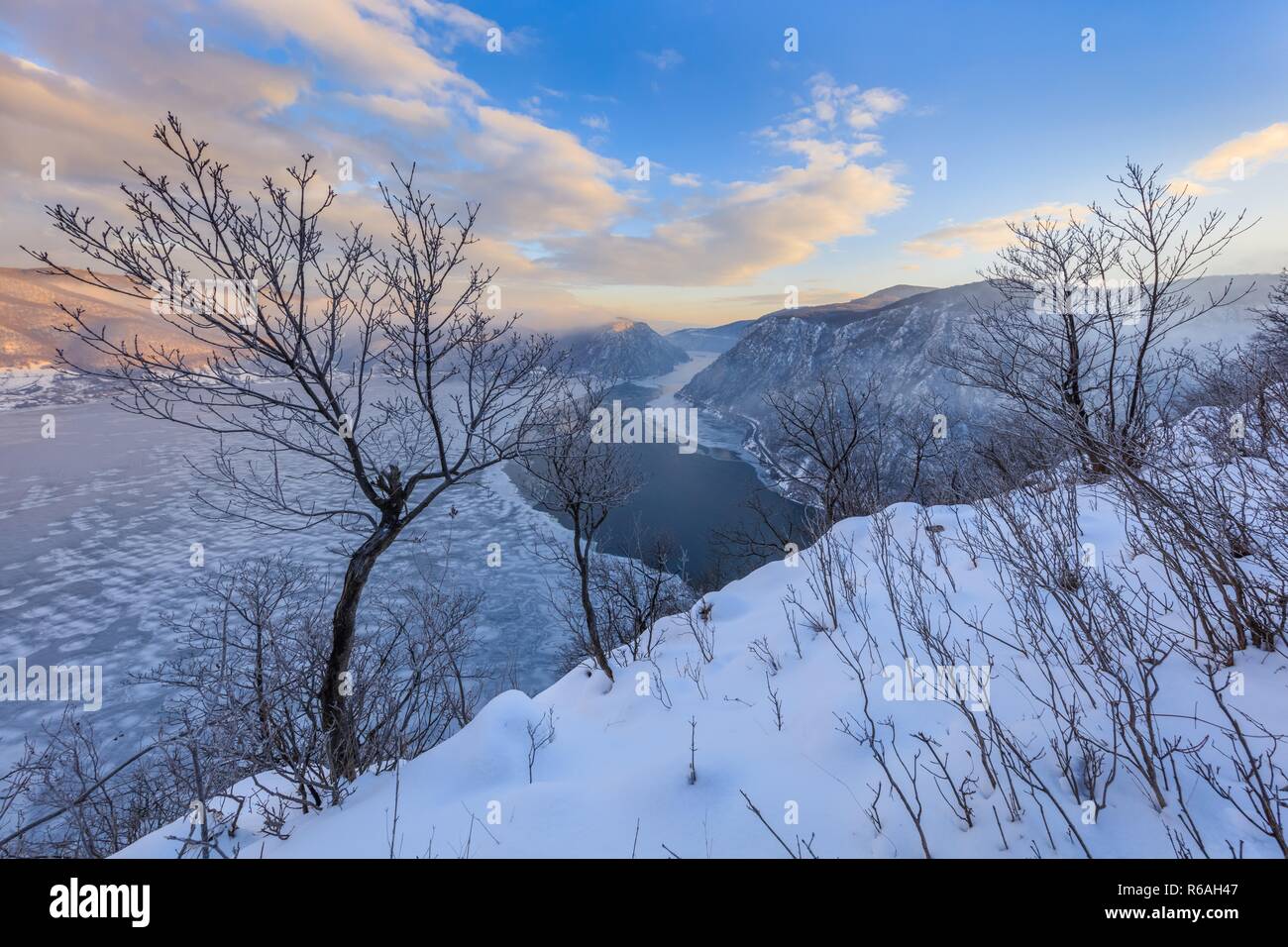 Danube Gorges in winter. Romania Stock Photo