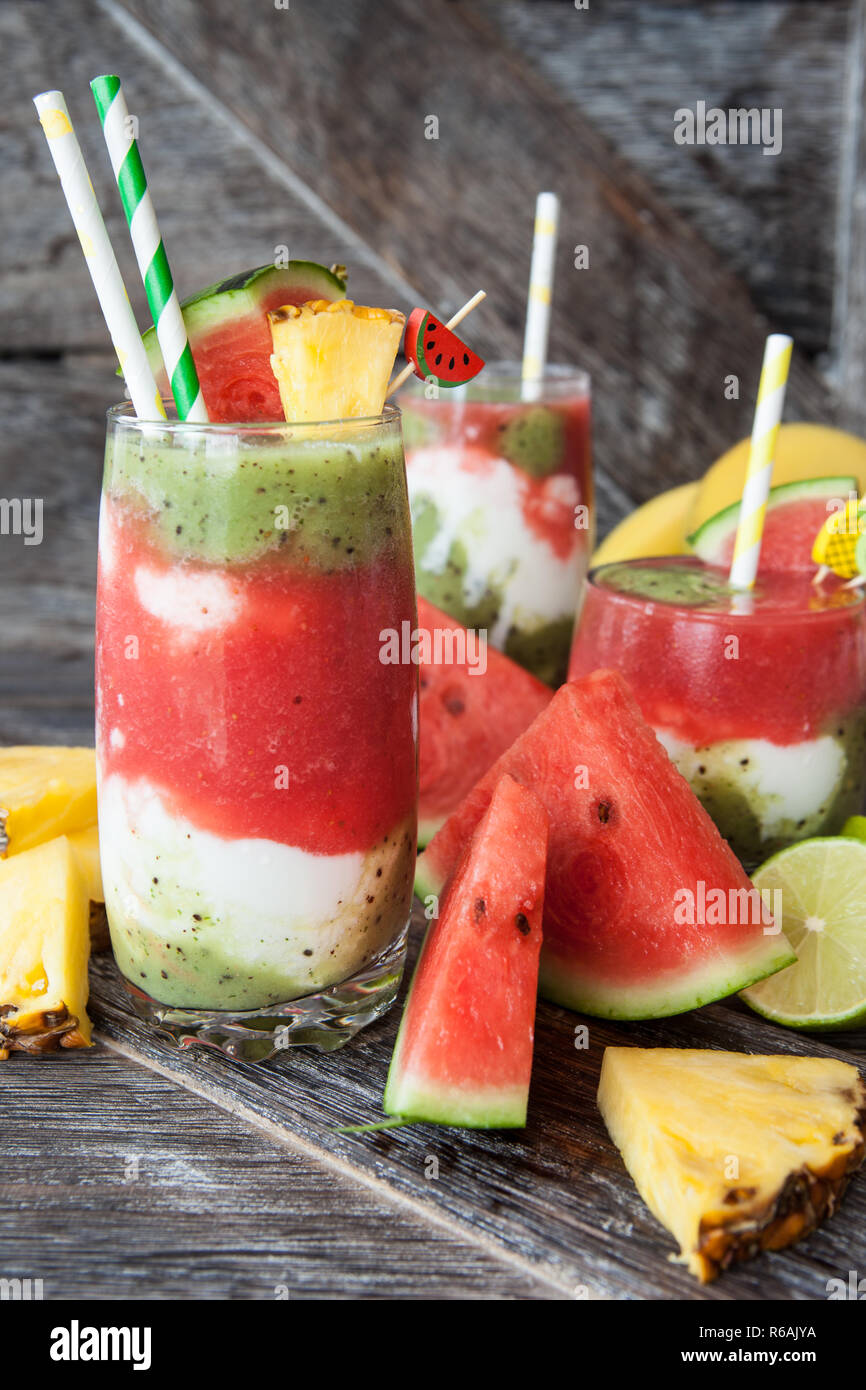 Smoothie With Fresh Fruits And Yogurt Stock Photo - Alamy