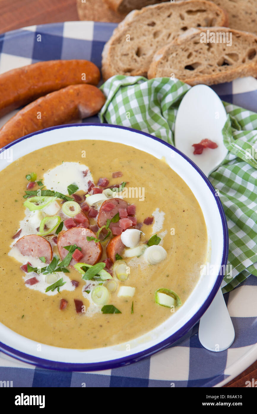 Hearty Potato Soup With Sausages Stock Photo