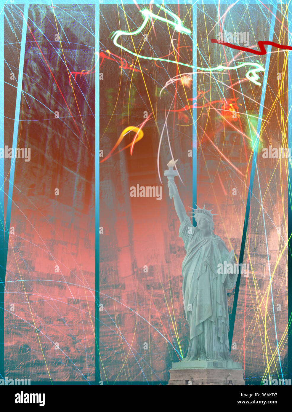 Abstract composition. Liberty statue. 3D rendering Stock Photo Alamy