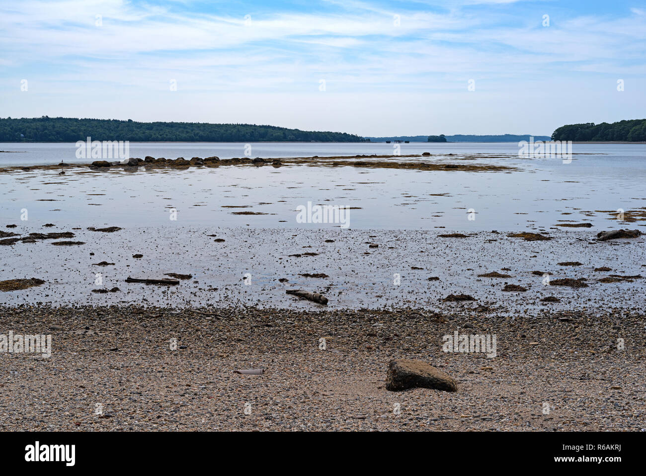 Distant view of Sears Island, the causeway and Kidder Point with mud