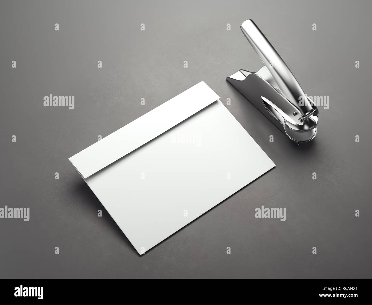 White blank envelope with metal stamp machine. 3d rendering Stock Photo
