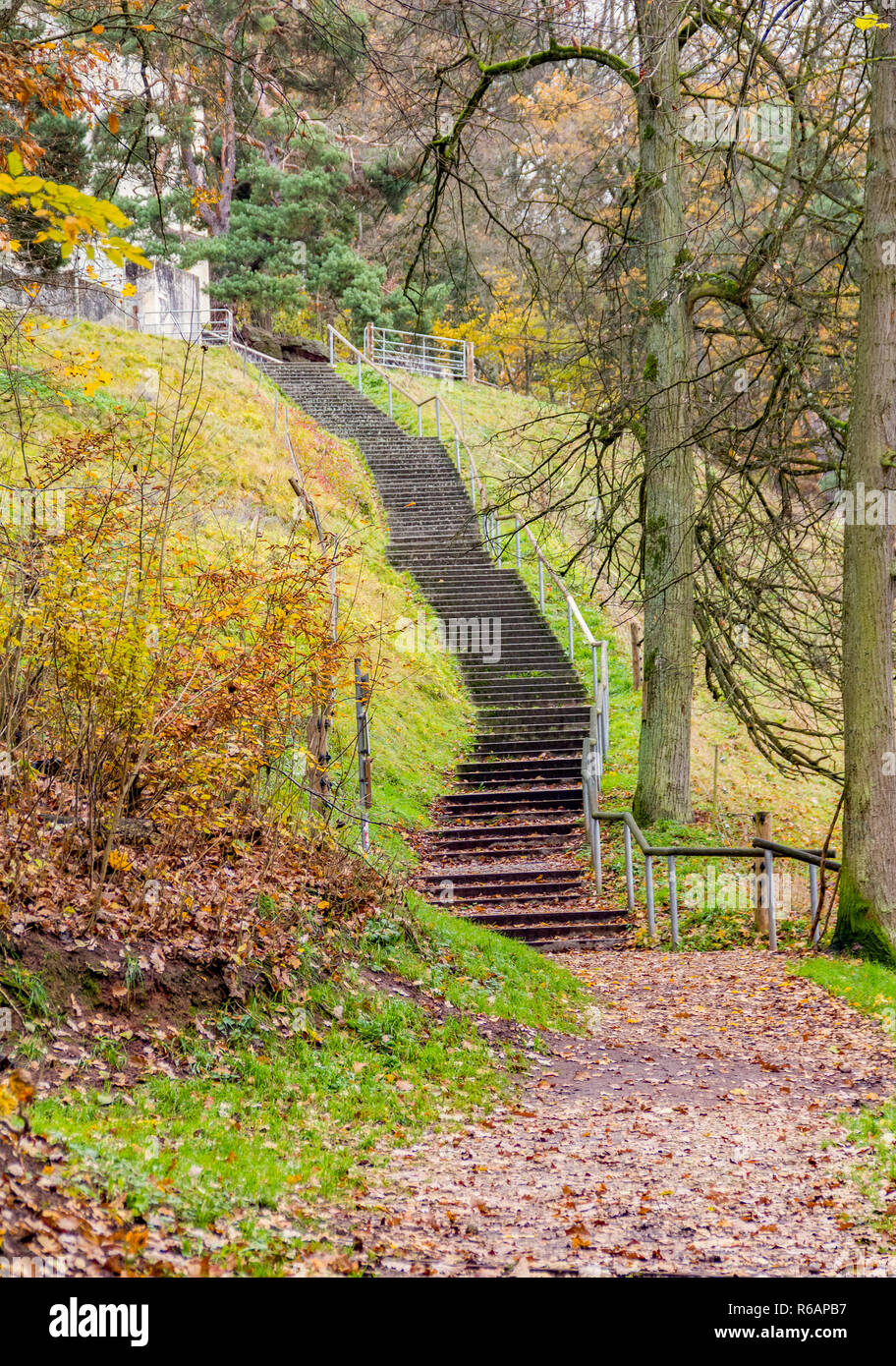 autumn stairway scenery Stock Photo
