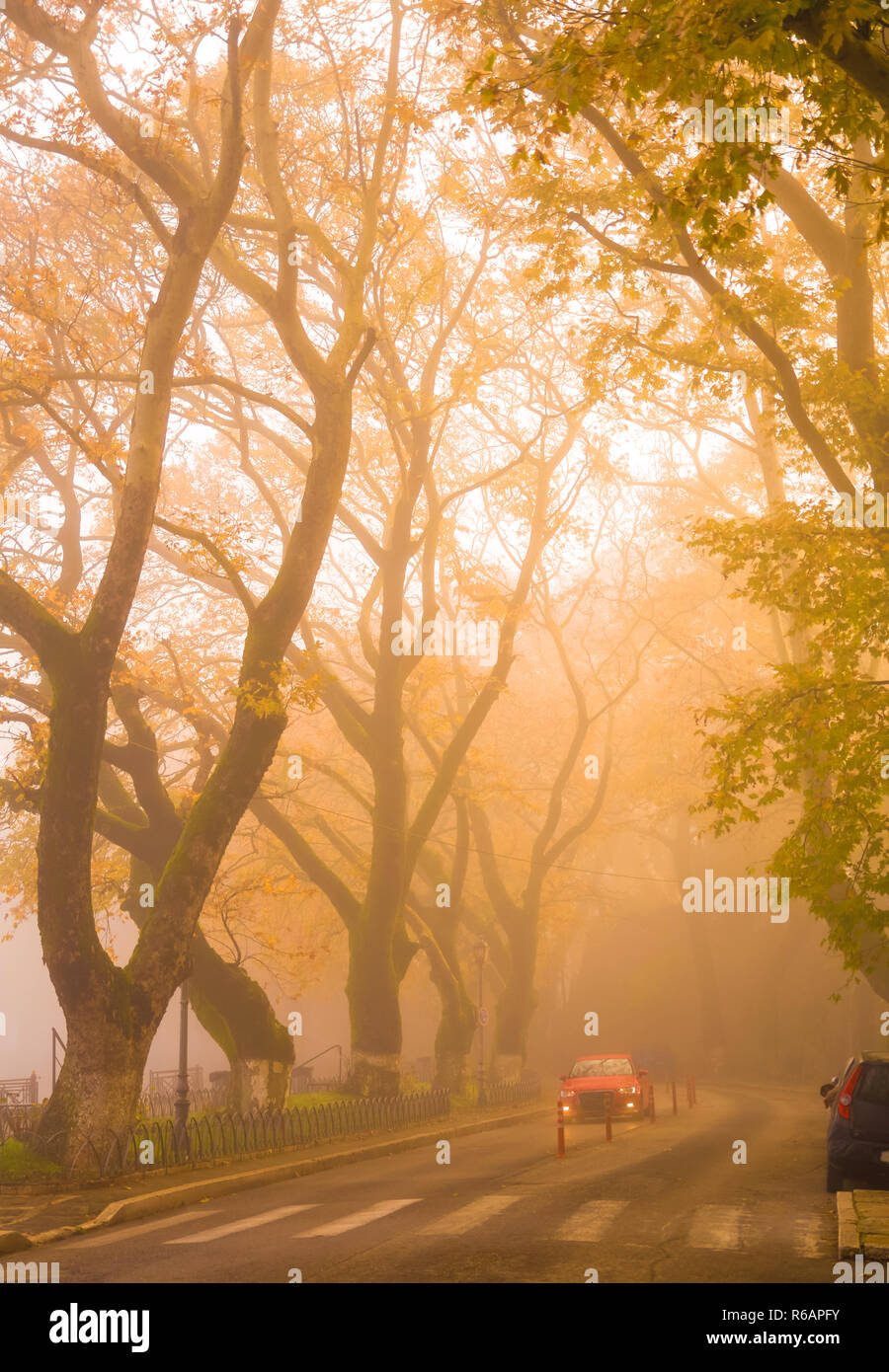 fog foggy wheather in Ioannina city autumn season  greece Stock Photo