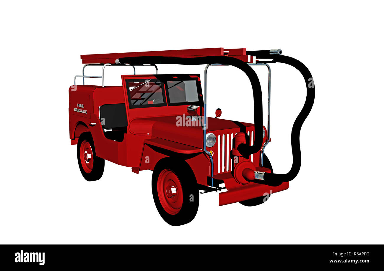 Image showcasing red fire engine with hoses Stock Photo - Alamy