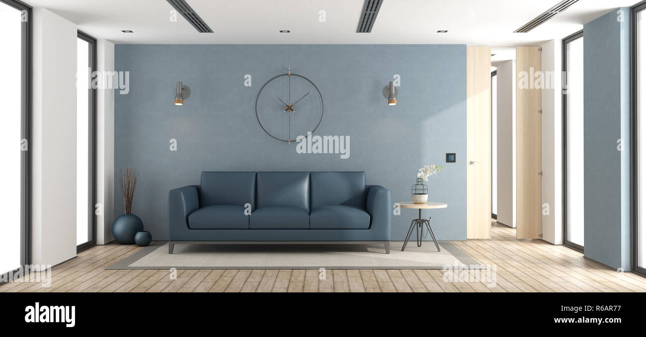 Blue modern living room Stock Photo