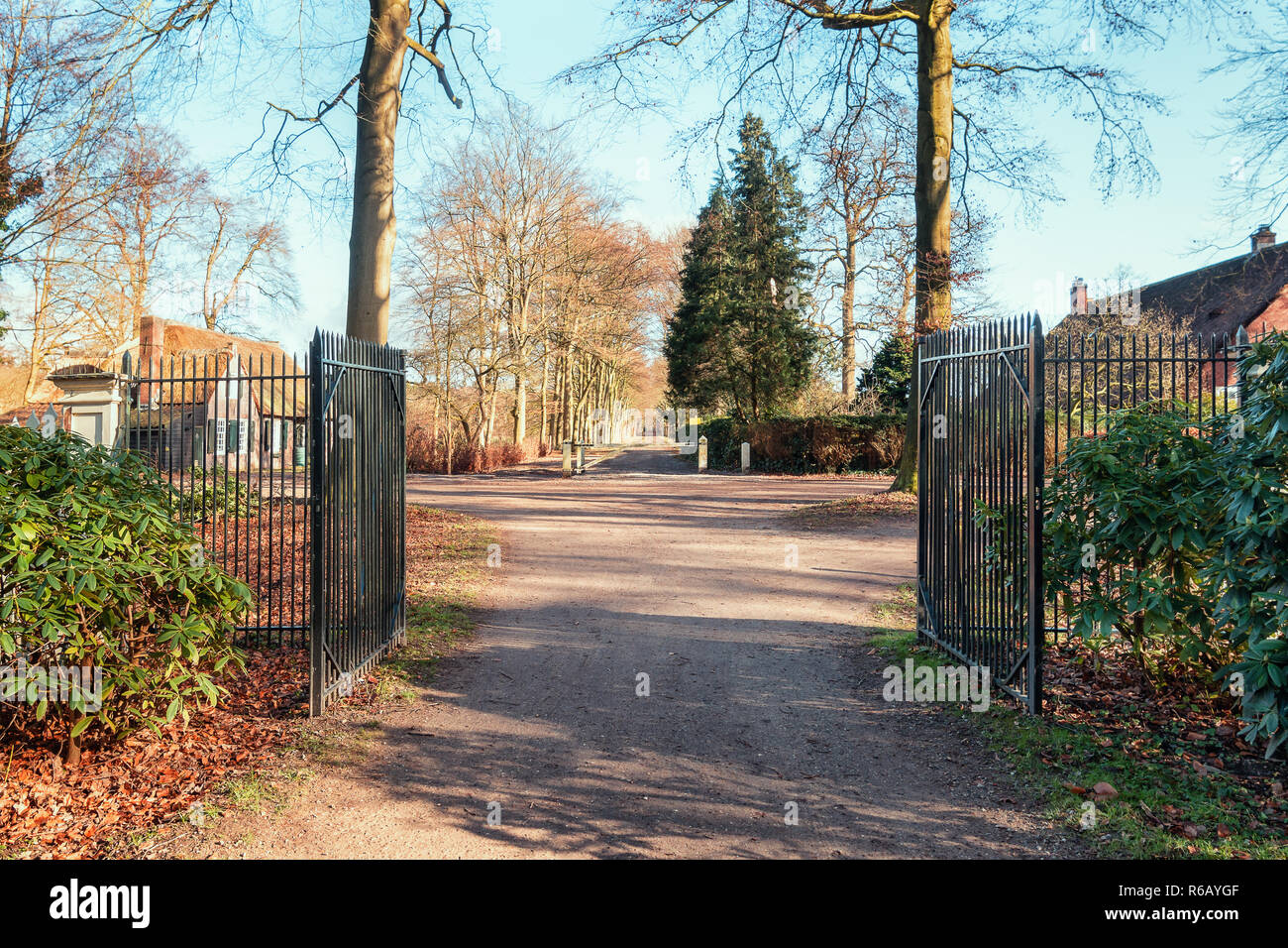 The back exit of the park of the estate Gooilust in 's-Graveland in The Netherlands Stock Photo