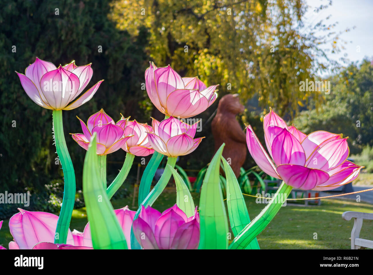 Los Angeles, DEC 2: Morning view of the colorful lotus lantern of Moonlight Forest Festival on DEC 2, 2018 at Los Angeles Stock Photo