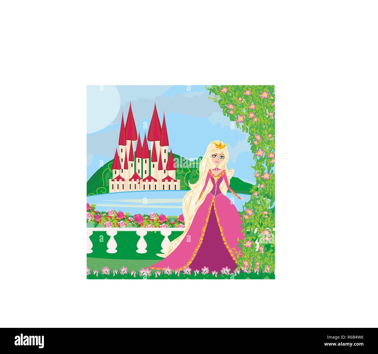 Beautiful queen in front of her castle Stock Vector Image & Art - Alamy