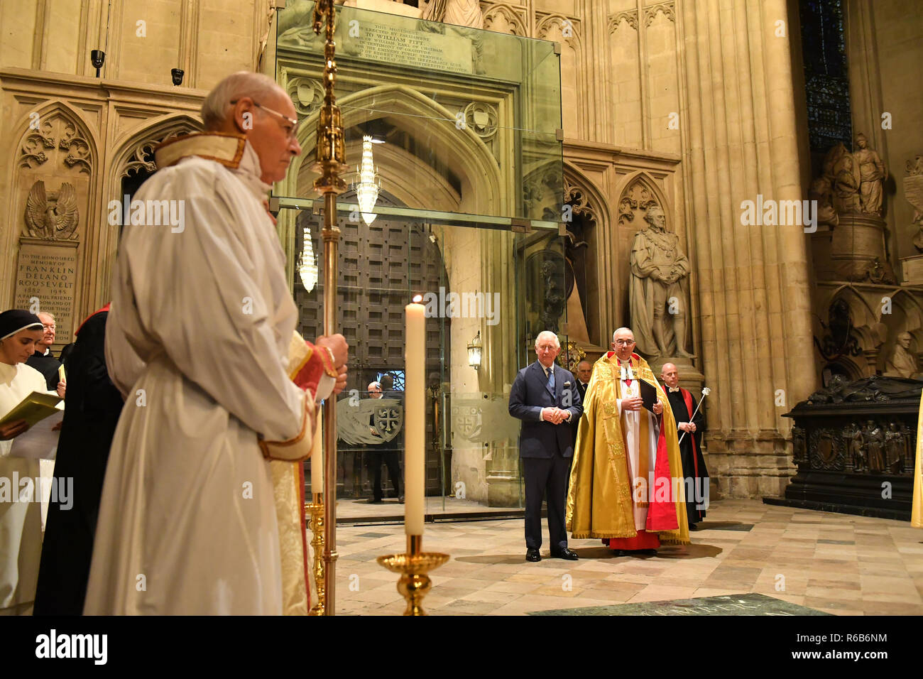 The Prince of Wales arrives for a service at Westminster Abbey in London to celebrate the contribution of Christians in the Middle East. Stock Photo