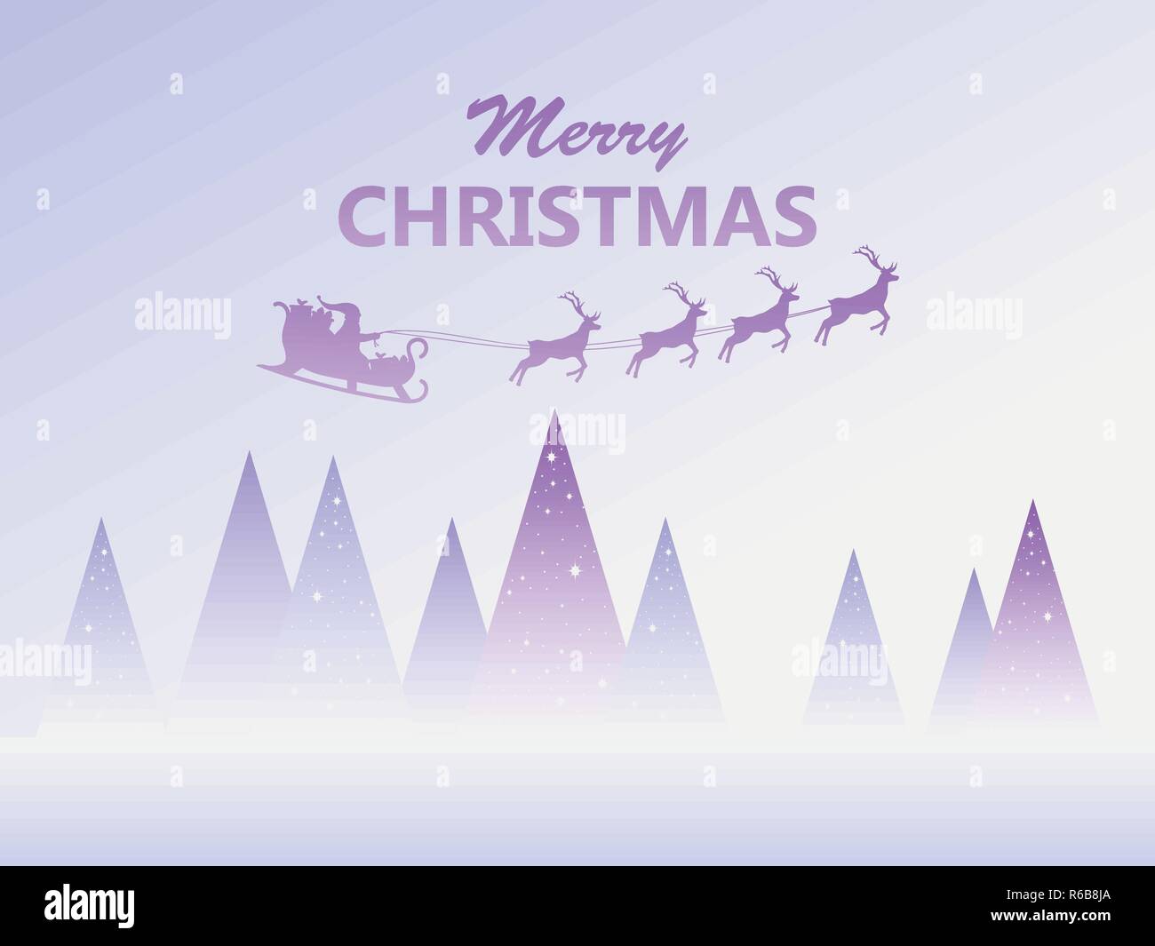 Merry Christmas. Santa Claus in a sleigh with reindeer flying. Winter ...